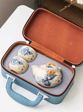 汝窑一壶三杯户外露营喝茶旅行茶具小套装便携式泡茶壶茶杯一人饮