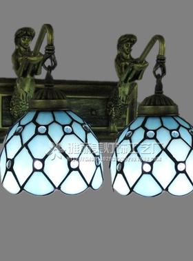 厂家彩色玻璃灯具蒂凡尼灯饰地中海珠子蓝色简约壁灯镜前灯