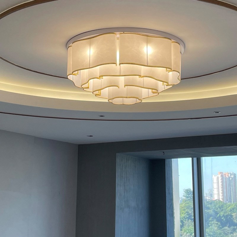 祥云朵新中式吸顶灯现代简约客厅灯圆形布艺酒店大堂工程主卧室灯