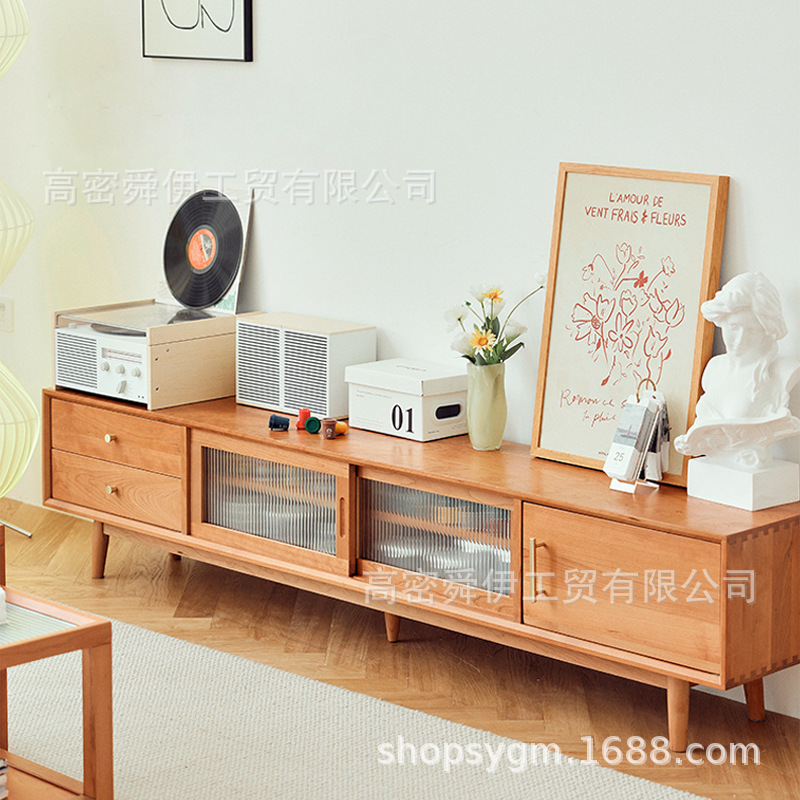 舜伊家具北欧电视柜小户型樱桃木视听柜现代简约实木风格客厅地柜