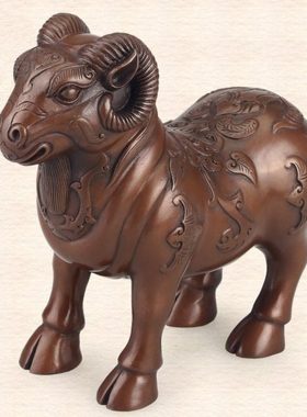纯手工动物现代中式纯铜羊紫铜办公室客厅装饰品摆件生日礼品