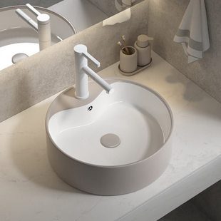 欧式奶油灰卡其色台上盆哑光陶瓷洗脸单盘面盆家用圆洗手水池子
