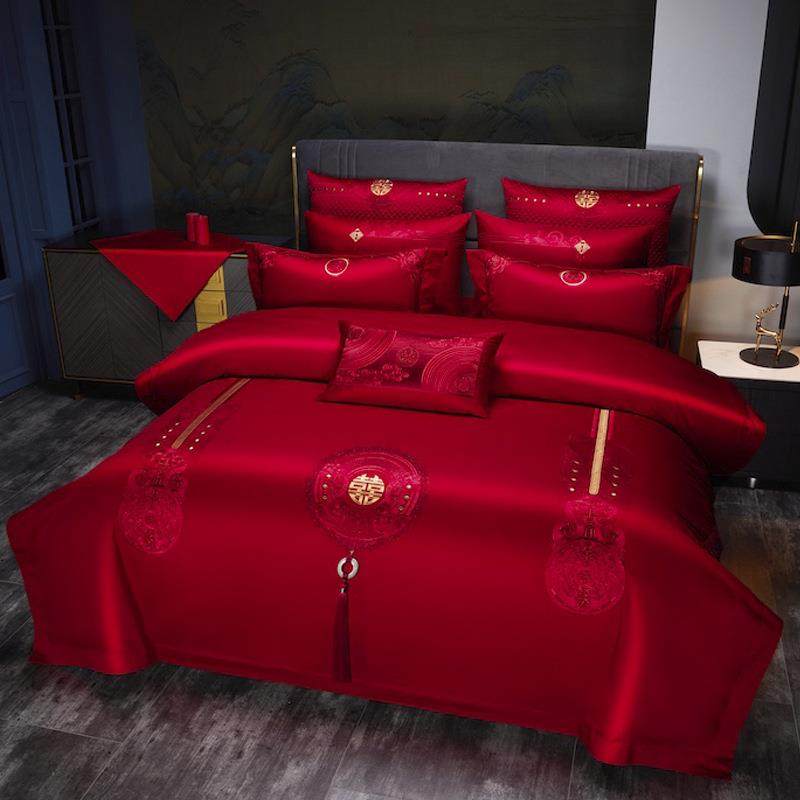 九喜狐婚庆家纺大红色结婚床用品新婚全棉四件套婚房布置步步高升,纺织面料/辅料/配套,纺织机械配件,淘宝优惠券,粉丝福利购,淘宝优惠卷