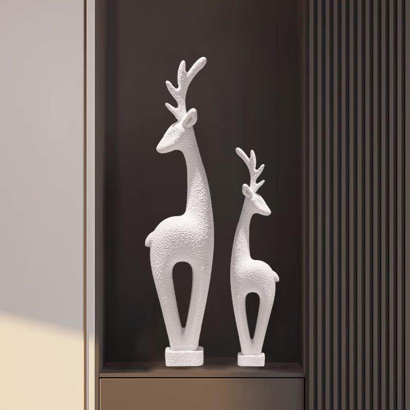 福鹿玄关壁龛摆件高级感客厅电视柜装饰品家居落地一对摆设装饰品