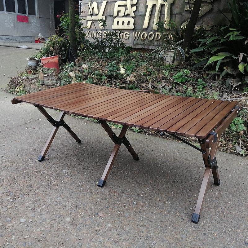 批发便携式可调节高度圆角榉木烧烤野餐野营露营户外折叠蛋卷桌子