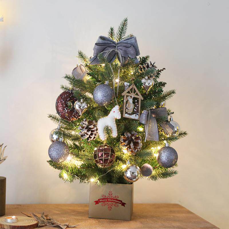 灰色家用迷你小圣诞树桌面摆件商场前台圣诞节布置装饰品