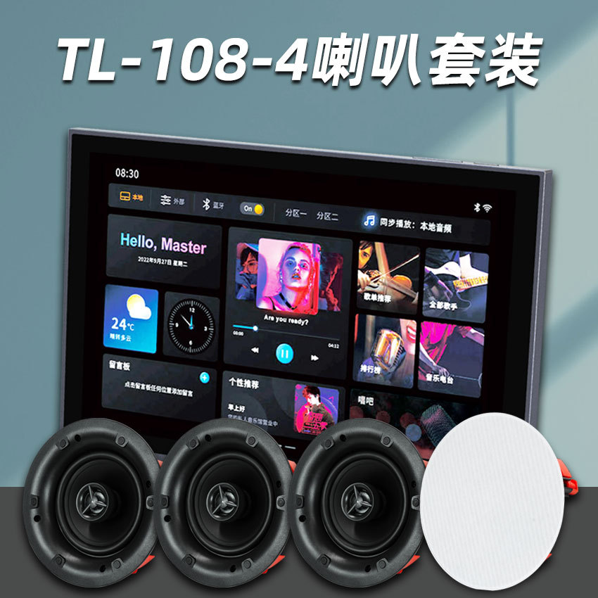 天籁智能家居两分区控制触摸屏屏吸顶音响音乐主机吊顶tl-108套装