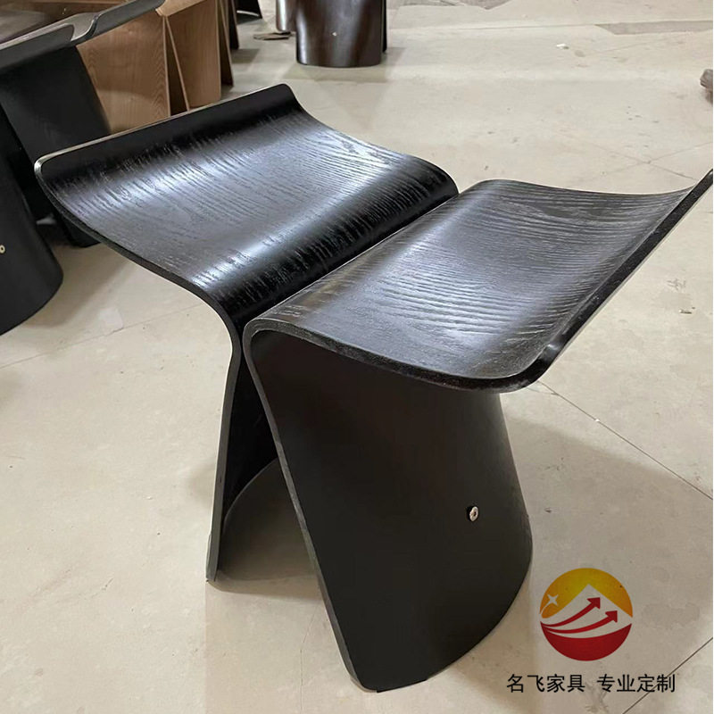 北欧实木方凳客厅书房茶室接待蝴蝶椅子现货网红日式餐厅全木凳子