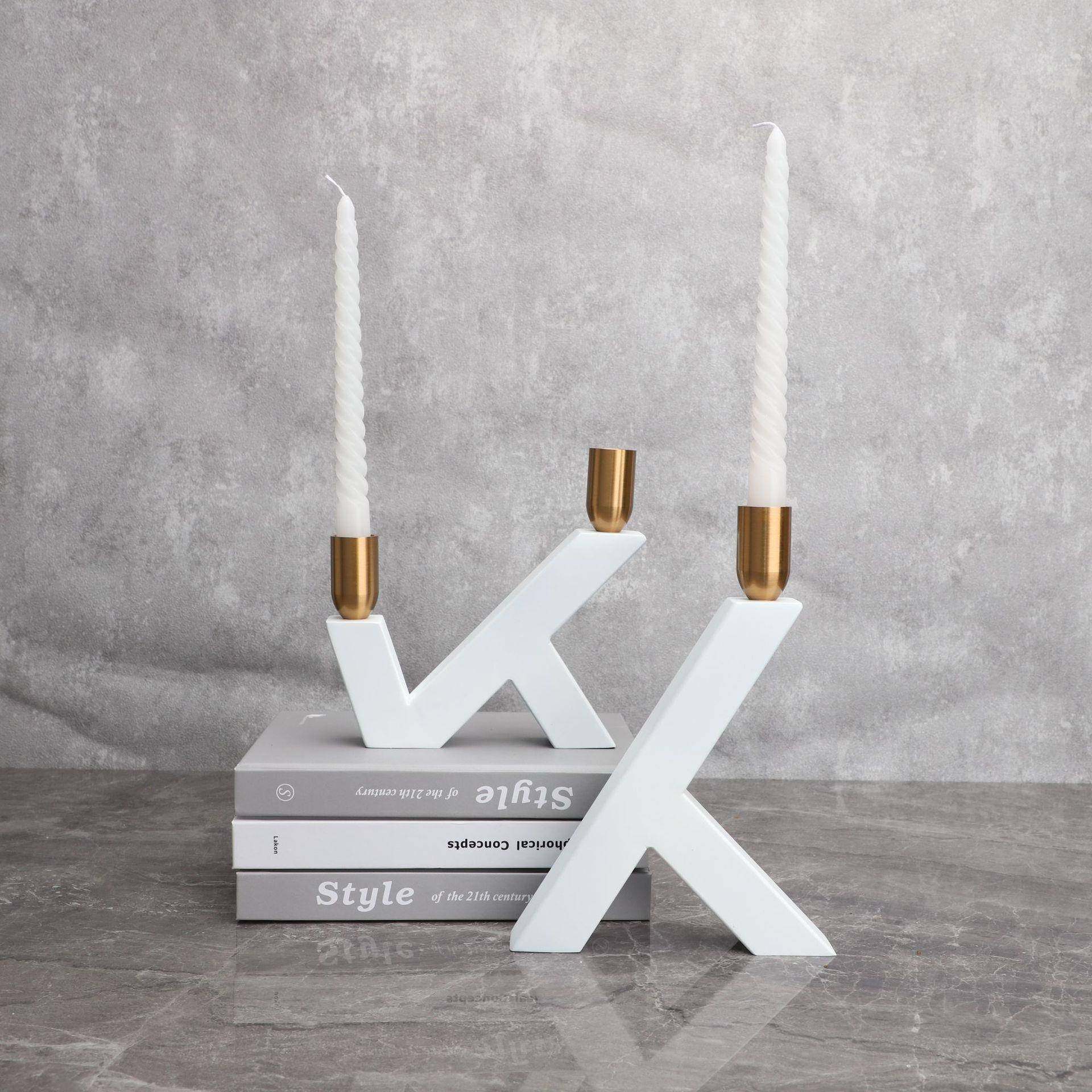 新中式创意金属白色人字烛台样板房书房家居客厅玄关工艺品摆件,纺织面料/辅料/配套,纺织机械配件,淘宝优惠券,粉丝福利购,淘宝优惠卷