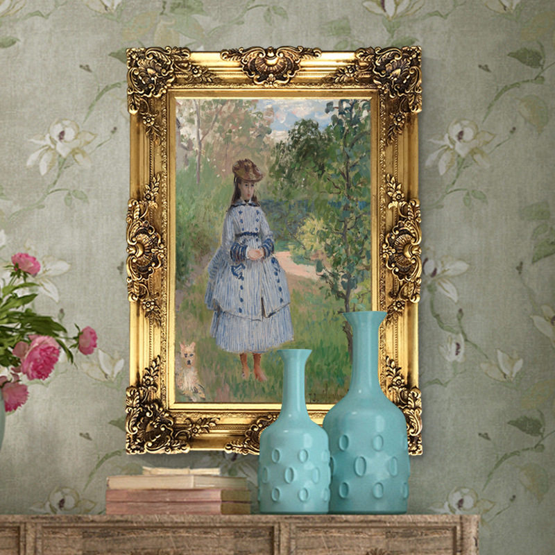 莫奈世界名画复古简美欧式人物油画印象风景竖版玄关壁炉挂装饰画