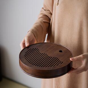 茶盘家用简易小茶海排储水式竹制茶座圆形茶托茶台干泡台茶具托盘