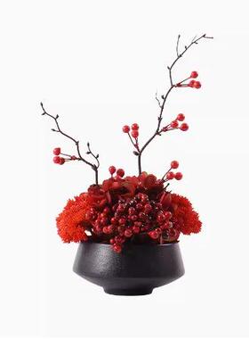 红色发财果仿真花艺中国风餐厅圆桌装饰品桌花公司前台新中式摆件