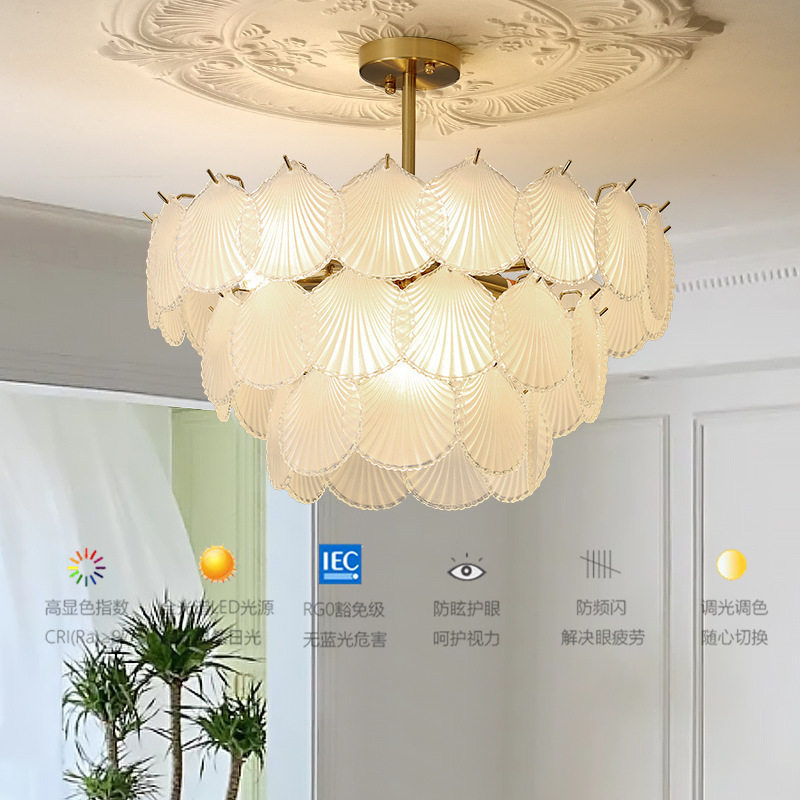 法式艺术贝壳玻璃卧室灯餐厅灯具复古玻璃吊灯后现代意式主客厅灯