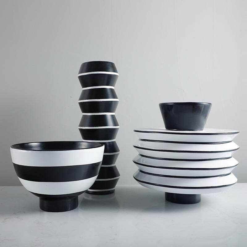 黑白条纹花瓶图案异形斜纹花壶花器样板房橱柜装饰树脂工艺品摆设,机械设备,其他机械设备,淘宝优惠券,粉丝福利购,淘宝优惠卷