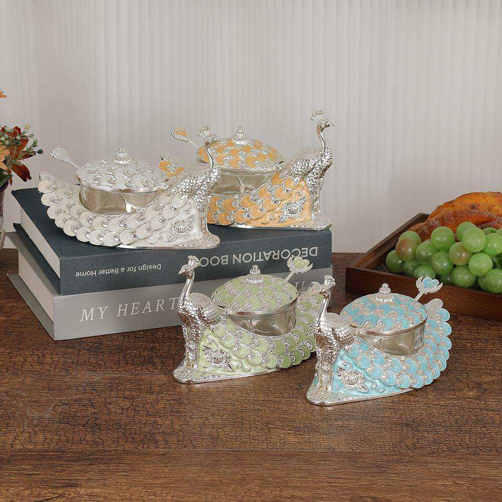 新款银色孔雀调味罐多色选择合金调料盒厨房盐罐油瓶防潮带盖家用,玩具/童车/益智/积木/模型,毛绒/玩偶/公仔/布艺类玩具,淘宝优惠券,粉丝福利购,淘宝优惠卷