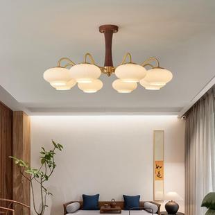 中古吊灯客厅主灯胡桃木全铜轻奢复古Vintage新中式卧室餐厅灯具