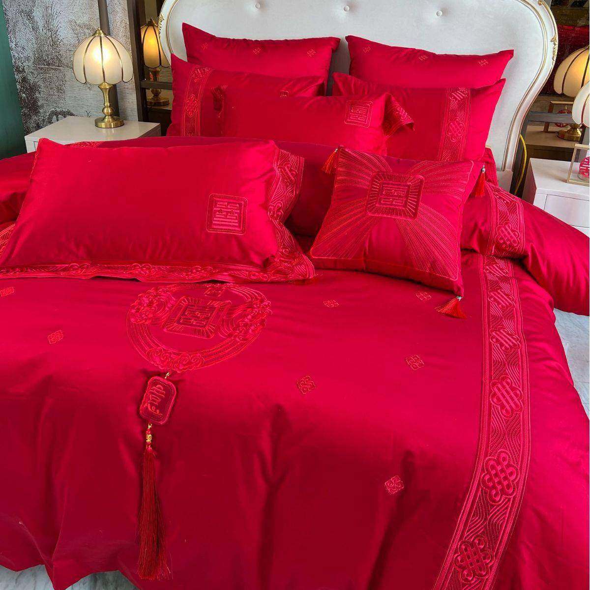 婚庆四件套婚嫁新婚床品刺绣被套红色结婚礼婚房婚床喜庆中式套件