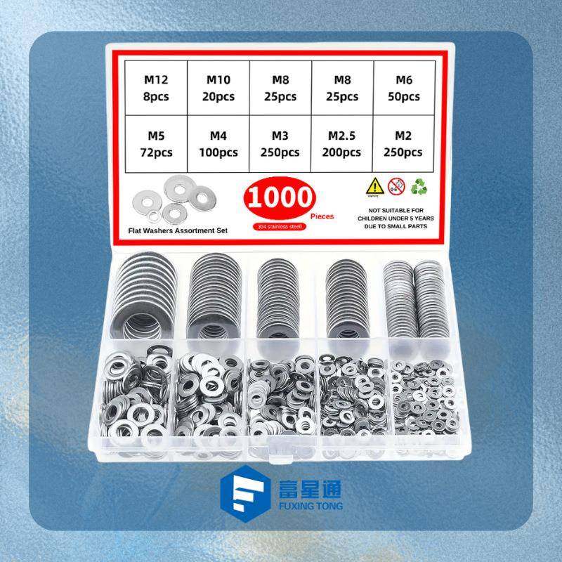 1000pcs304不锈钢平垫圈M2-M12盒装
