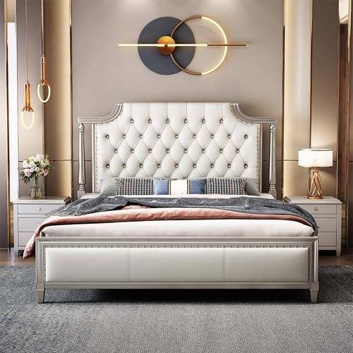 美式实木床双人床主卧1.8米欧式床奢华高档大床婚床现代轻奢皮床