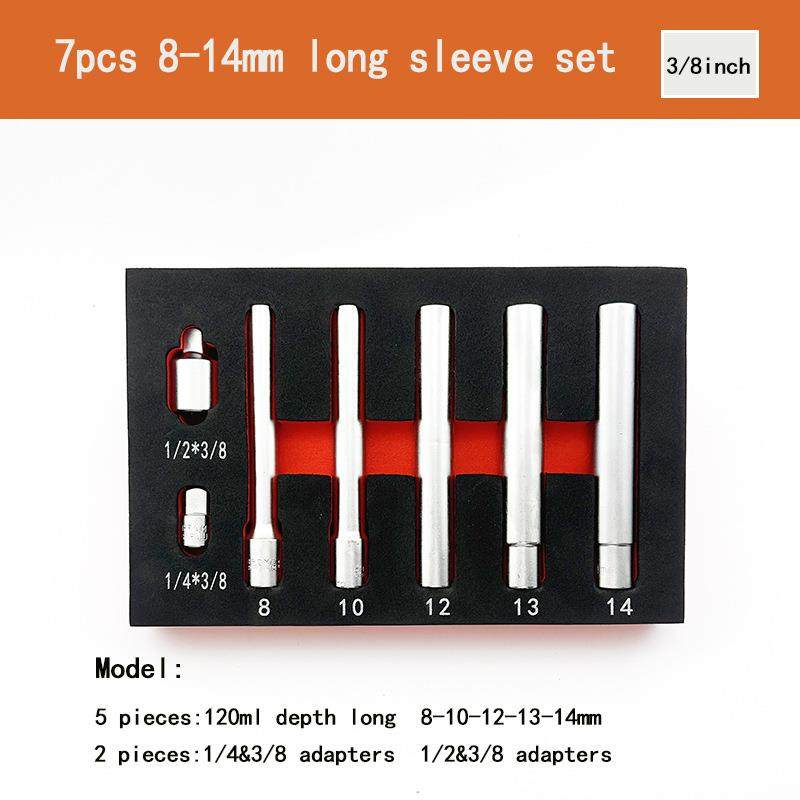 爆款7件套3/8英寸120ml加长内六角十二角长套筒套装EVA