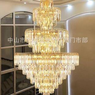 复式楼客厅水晶吊灯后现代轻奢旋转楼梯灯挑高楼中楼别墅大厅主灯