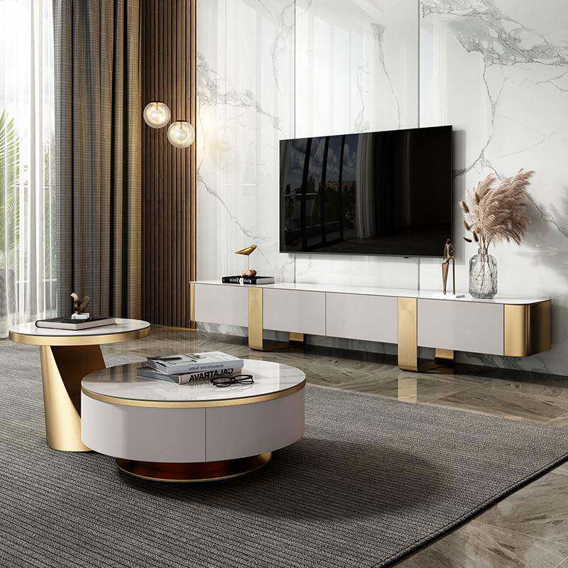 轻奢岩板电视柜高端大小圆形组合茶几现代简约意式客厅家用设计师