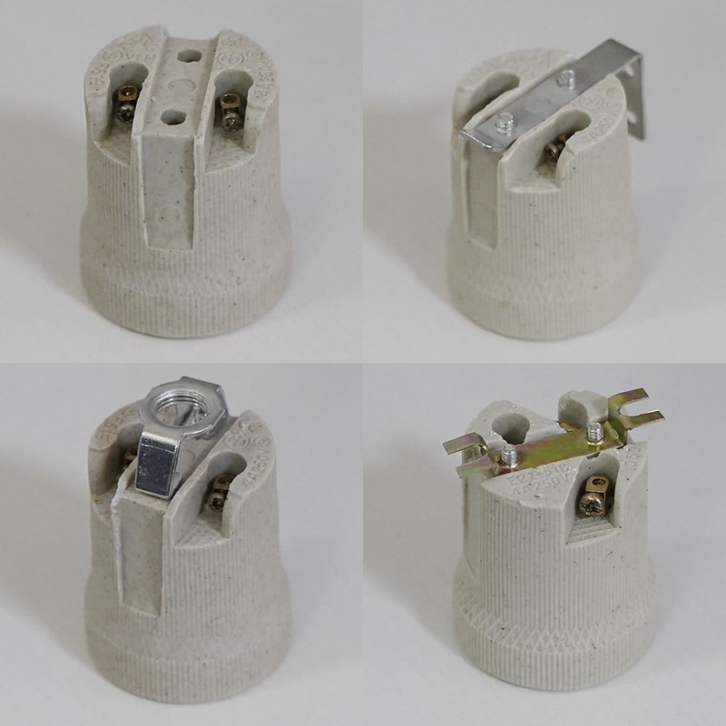 陶瓷灯头灯座螺口E27大罗口全牙耐高温纯铜芯家用加厚接线10只装