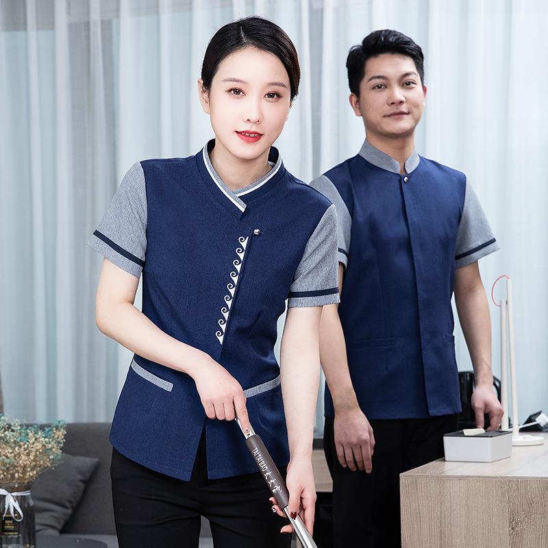 现货亚麻保洁服短袖星级酒店服务员清洁服大码物业楼层员工服装