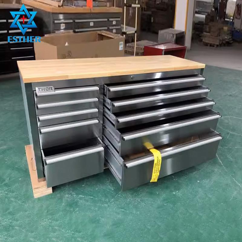 55英寸美式不锈钢车库大型推车橡胶木多功能赛车工作台汽修工具柜