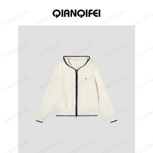 81104 撞色三角边韩系连帽拉链针织开衫 纤奇菲 Q201 27H