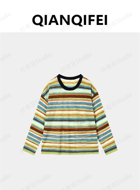 3-23H B【纤奇菲】新款慵懒风撞色条纹针织开衫T恤 81104-91335