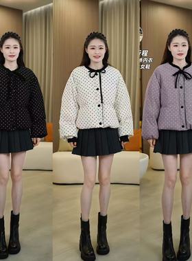 【米粒严选】新款拼接圆领系带小碎花羽绒短外套 81042-G1107