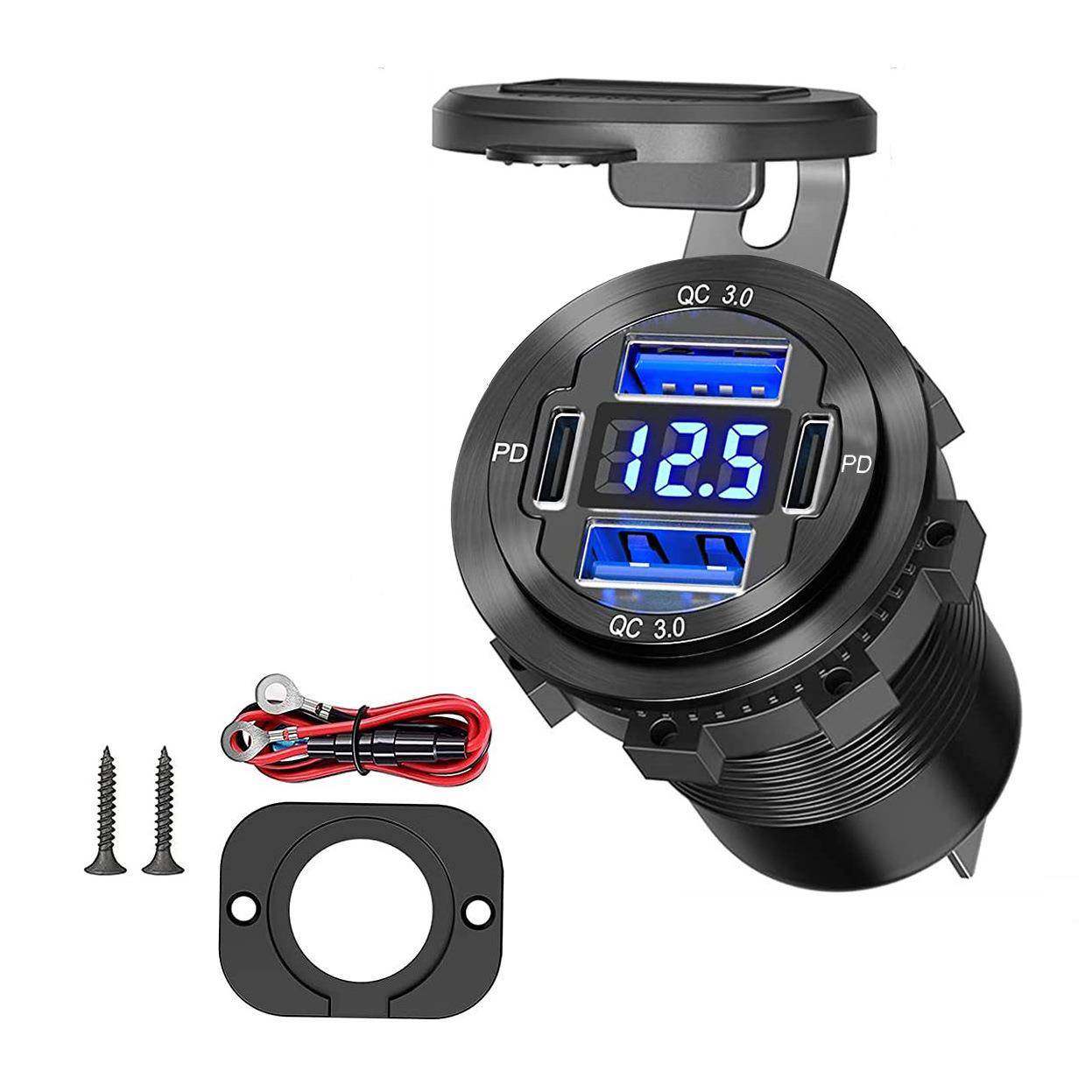 铝合金汽车房车游艇改装USB数显快充双PD3.0+双QC3.0车载充电器,纺织面料/辅料/配套,纺织机械配件,淘宝优惠券,粉丝福利购,淘宝优惠卷