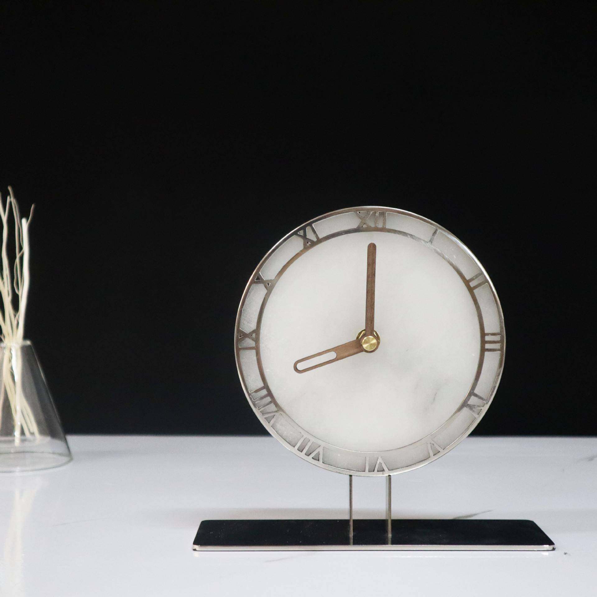 高档轻奢创意云石座钟摆件客厅装饰时钟样板间书房床头柜桌面台钟,收纳整理,烫衣板及配件,淘宝优惠券,粉丝福利购,淘宝优惠卷