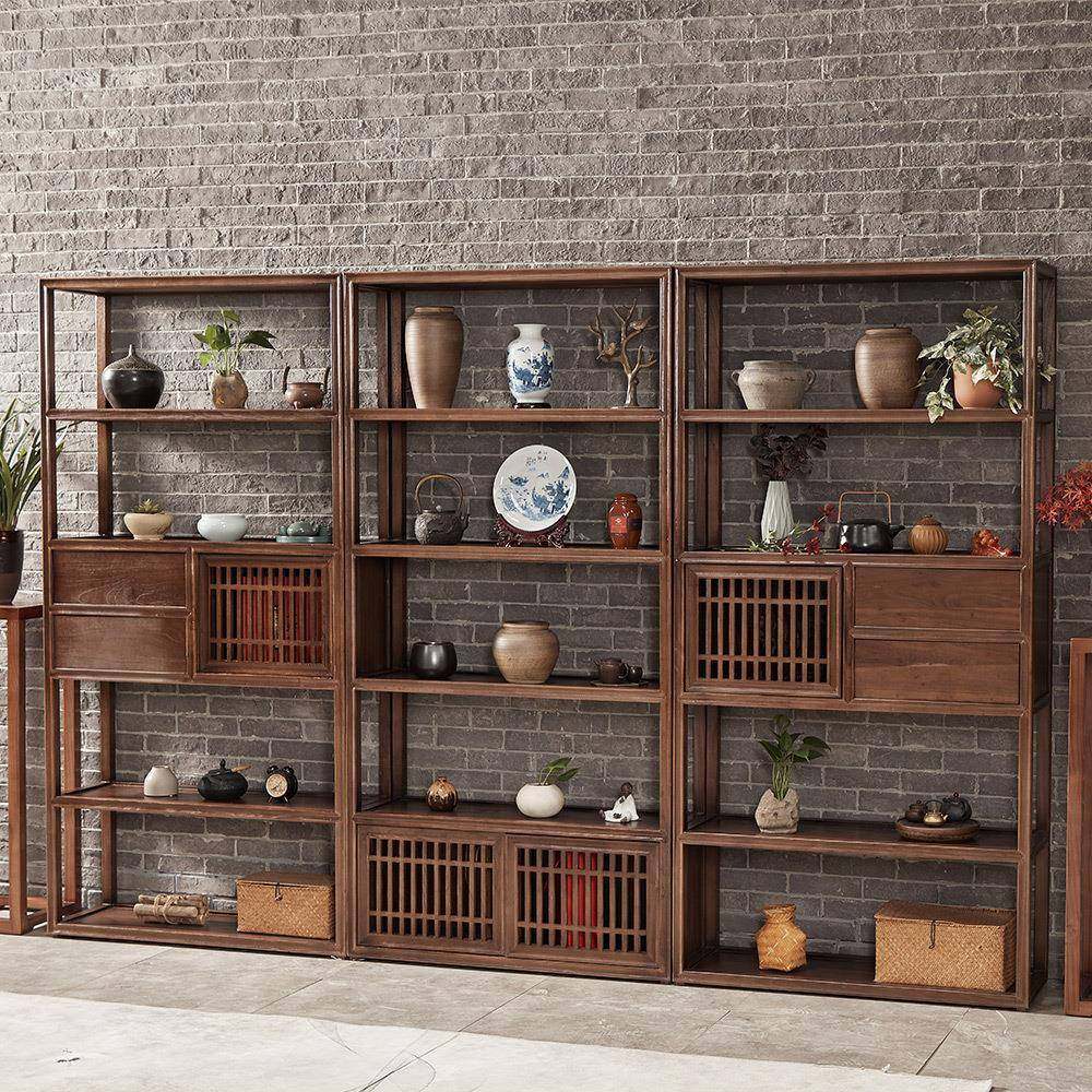 新中式榆木博古架客厅隔断实木茶柜架茶室办公室置物架瓷器展示架