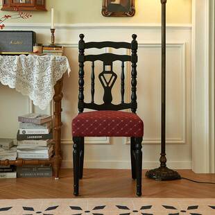 黑骑士椅丨法式复古实木餐椅设计师美式梳妆椅卧室家用黑色靠背椅