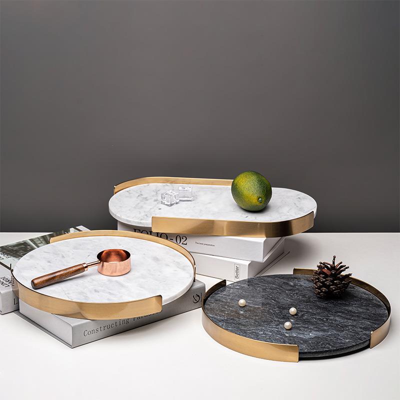 现代轻奢大理石托盘软装卫生间洗手台茶几桌面收纳托盘装饰品摆件