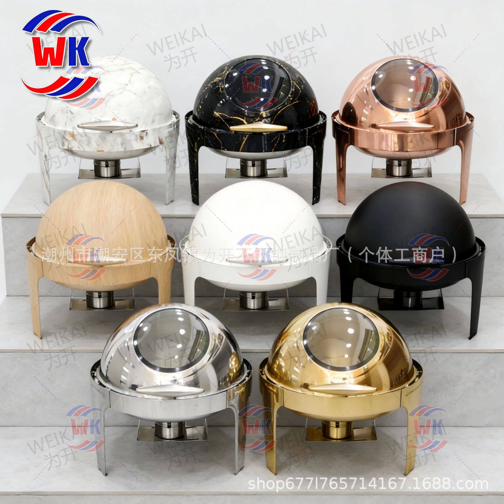 跨境不锈钢酒店自助餐炉9.0L圆形保温炉金色布菲炉chafingdishes