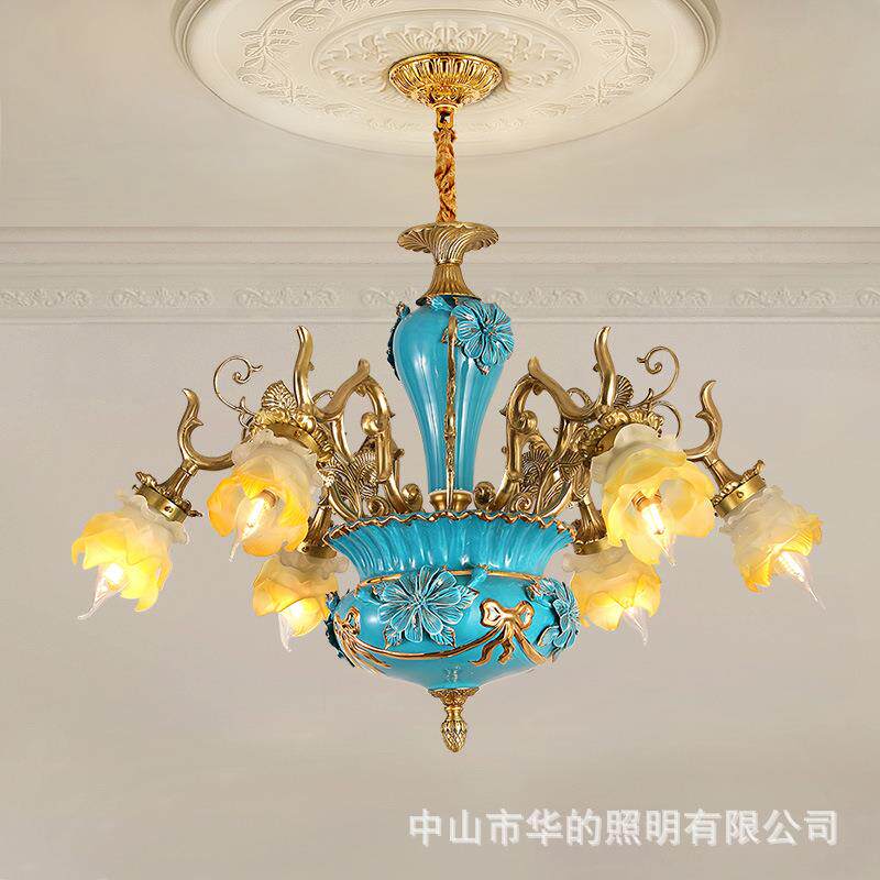 法式陶瓷吊灯欧式别墅餐厅全铜灯轻奢复古客厅卧室灯温馨书房灯
