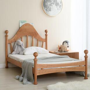 日式复古全实木提琴床黑胡桃木儿童床樱桃木北欧单人床公主床简约