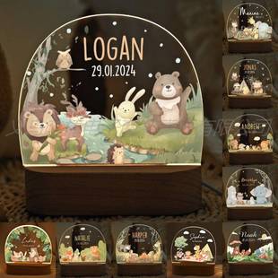 创意实木发光椭圆形底座彩印亚克力板工艺品商务纪念品摆件小夜灯