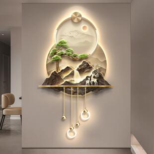 新中式玄关装饰画寓意好迎客松山水入户门高级挂画走廊尽头壁画灯