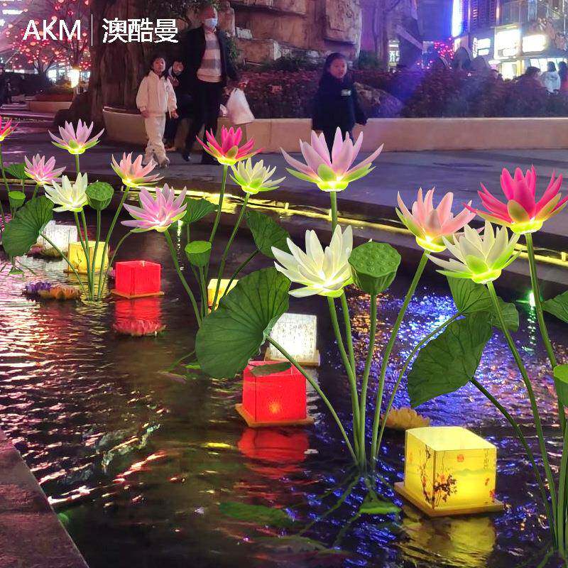户外网红仿真动态开合荷花灯景区公园水上池塘装饰水池莲花景观灯