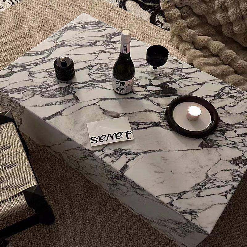 宝歌丽岩板茶几客厅家用现代轻奢法式大理石茶几长方形边角几组合