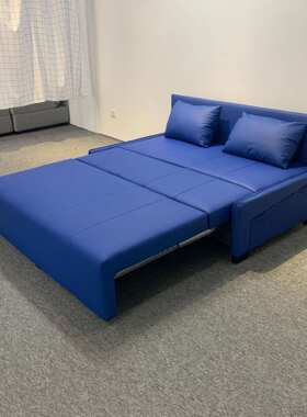 现代简约浅蓝色皮艺沙发小户型客厅卧室双人折叠可储物功能沙发床