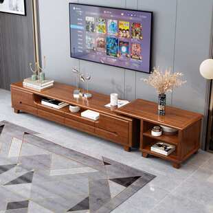 新中式实木电视柜中小户型现代风格客厅伸缩地柜多功能组合收纳柜
