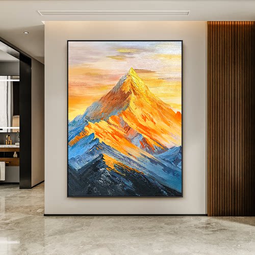 手绘日照金山客厅沙发背景墙挂画