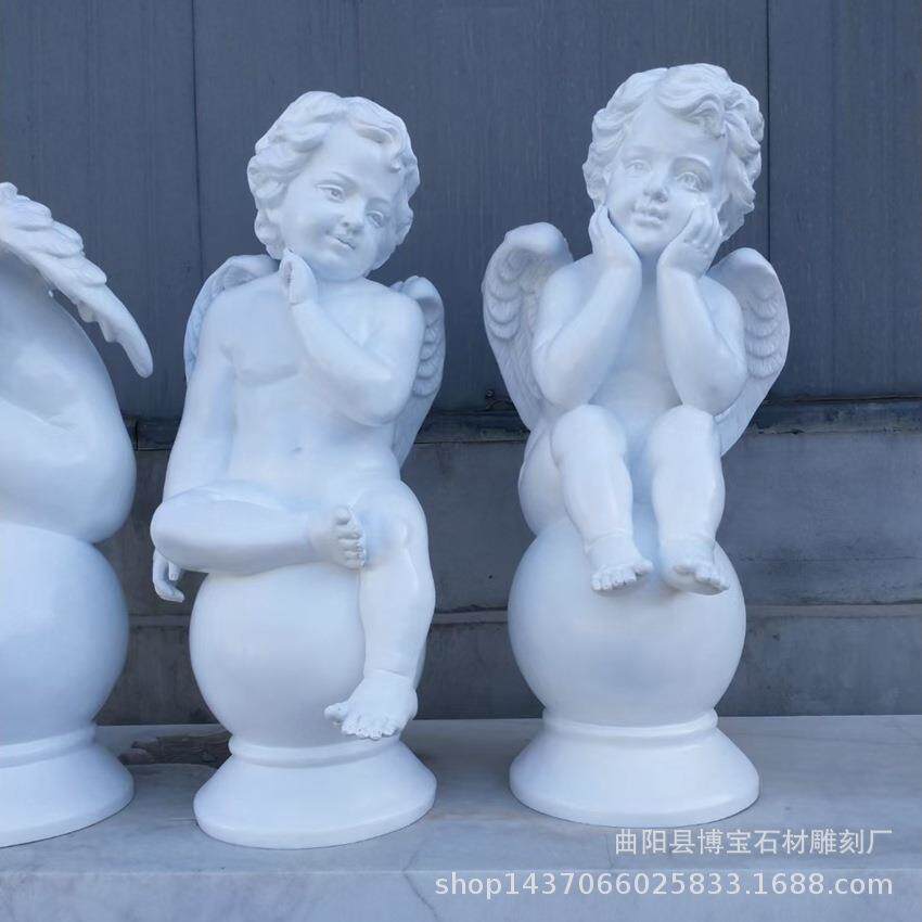 玻璃钢仿汉白玉小天使欧式景观树脂工艺品带翅膀童趣小孩雕塑现货