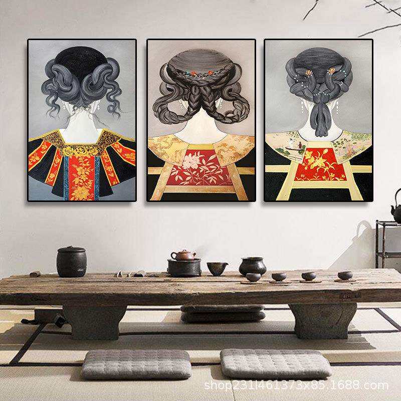 中式客厅餐厅装饰画古典美女茶室清朝民俗服饰壁画中国风饭店挂画