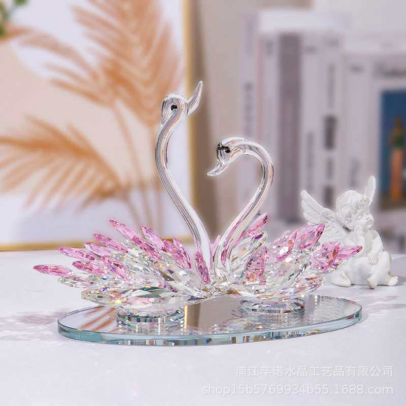 厂家直销机磨水晶天鹅家居摆件婚庆用品柜台展示工艺品源头厂家